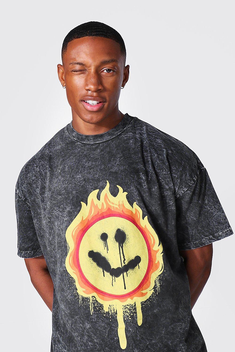 T shirt oversize visage flamme boohoo